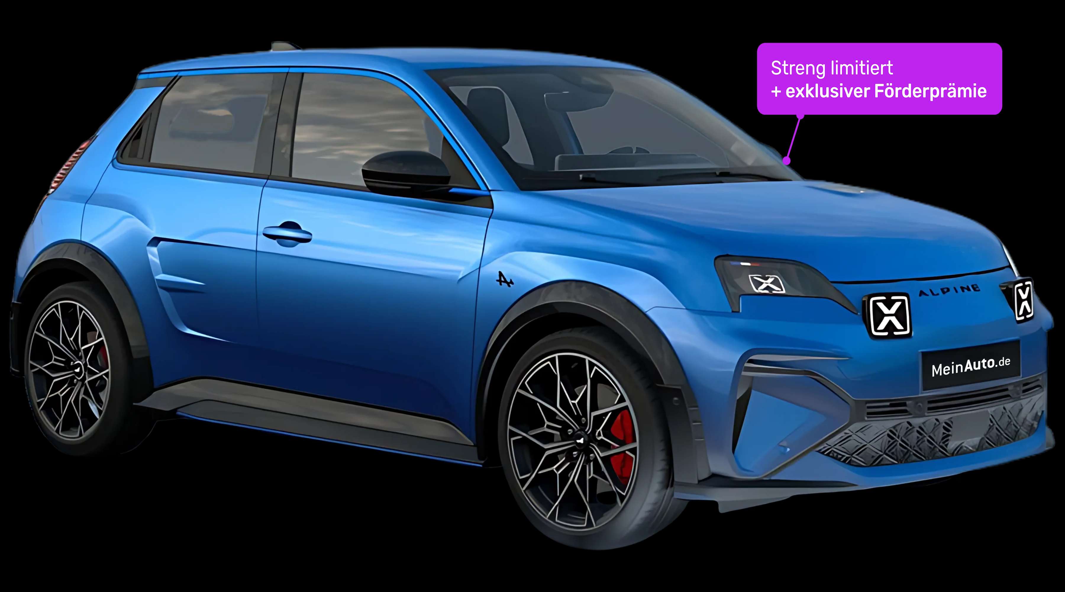 Schräge Frontansicht eines Alpine A290, freigestellt