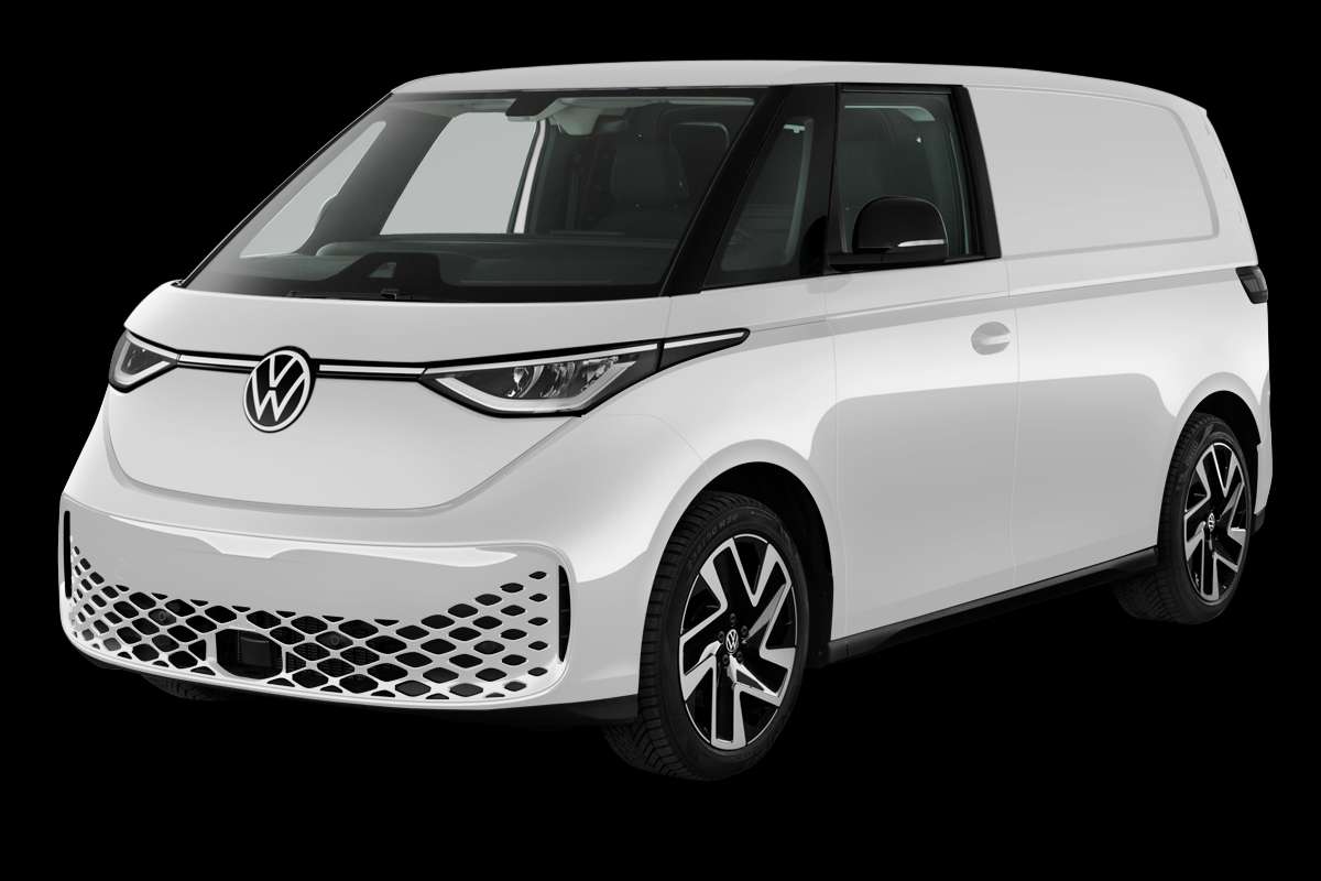 Schräge Frontansicht eines Volkswagen ID. BUZZ, freigestellt