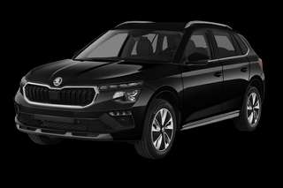 Schräge Frontansicht auf einen Skoda Kamiq Essence, freigestellt