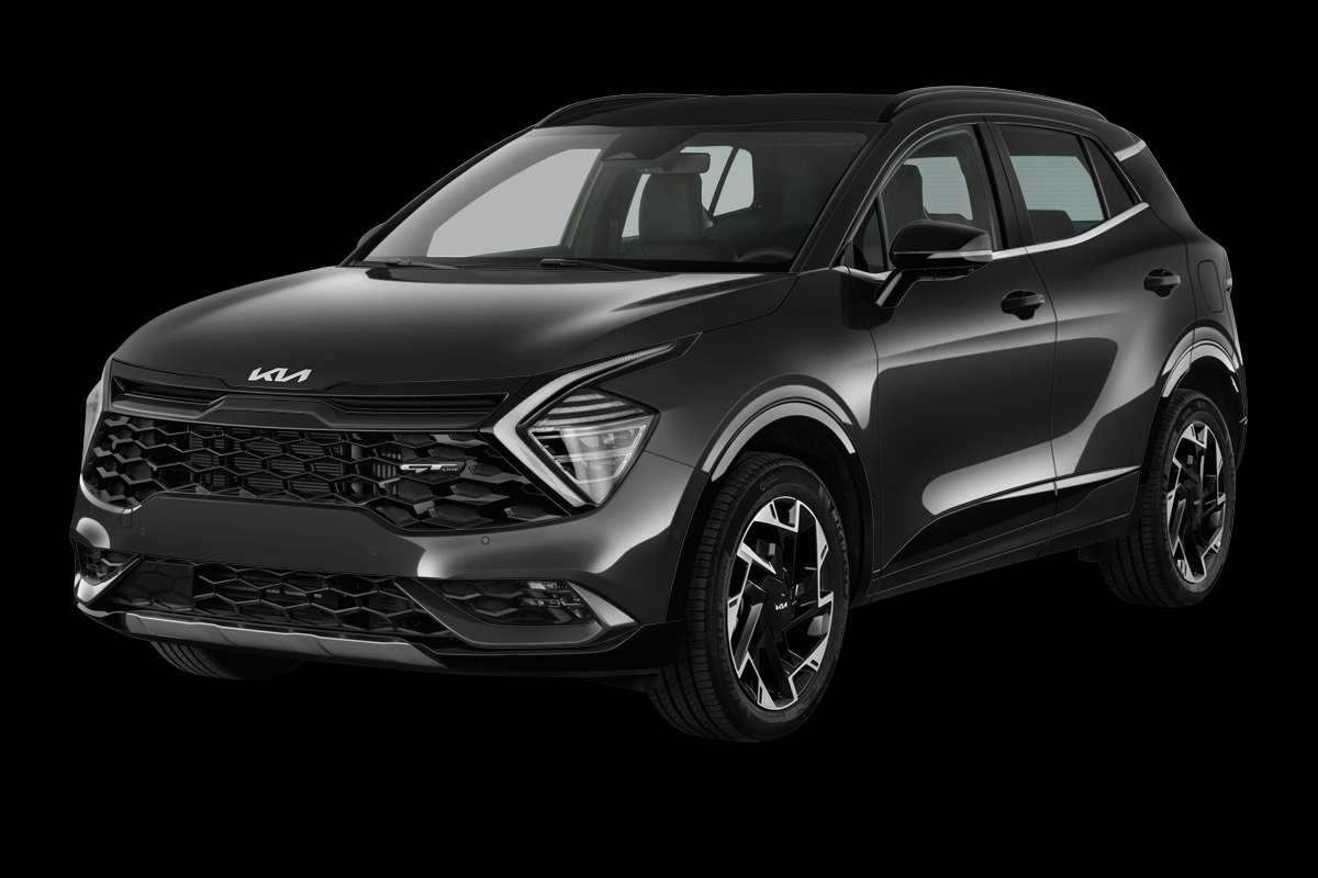 Schräge Frontansicht eines Kia Sportage, freigestellt