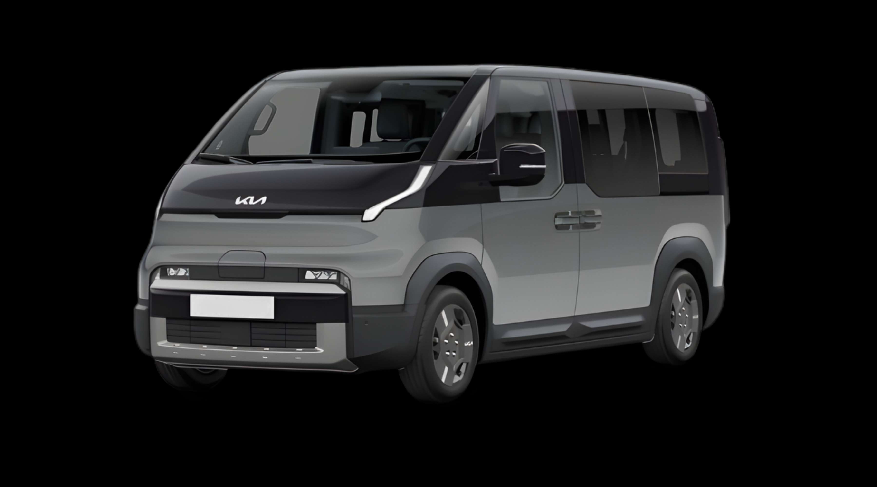 Schräge Frontansicht eines Kia PV5 Passenger, freigestellt