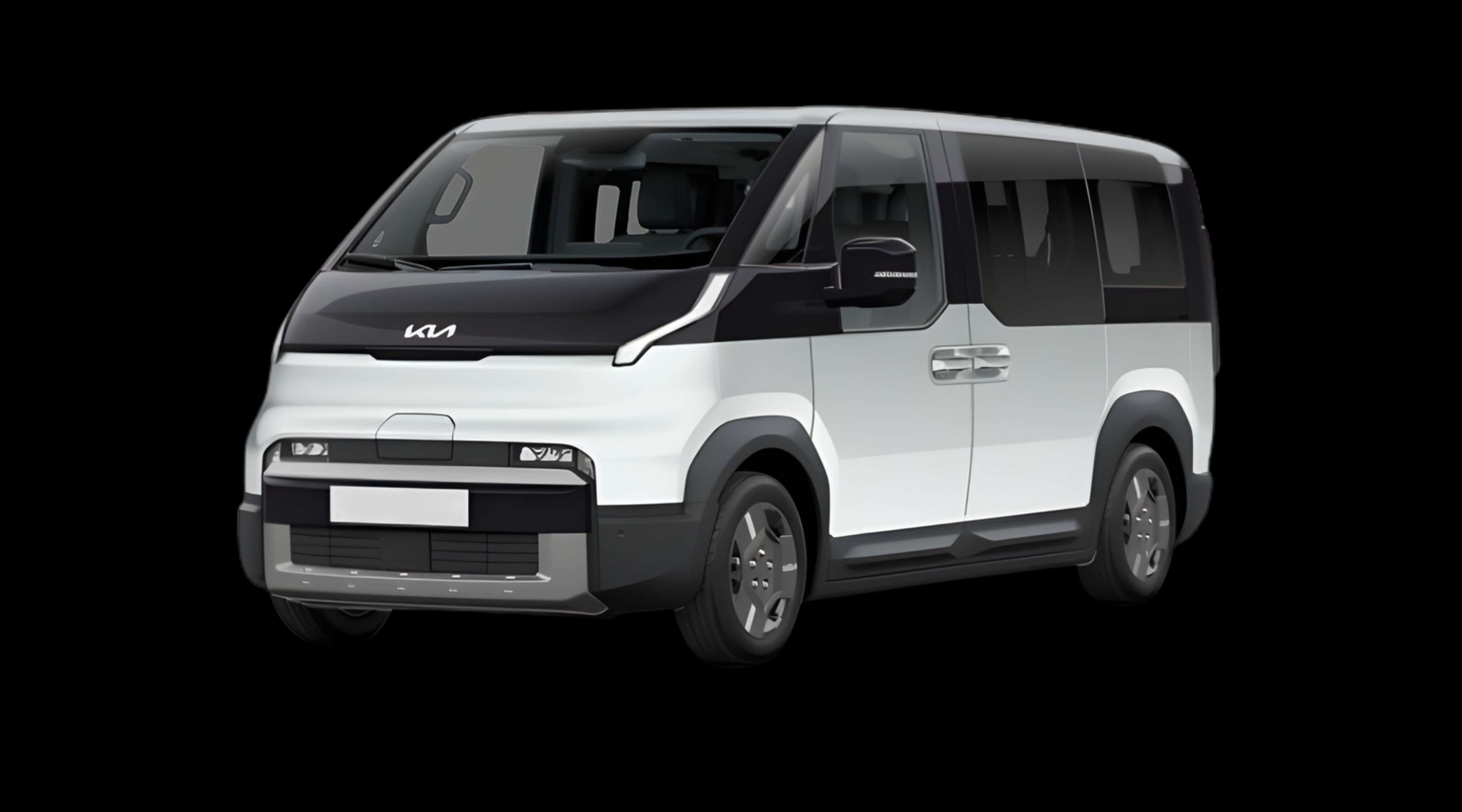 Schräge Frontansicht eines Kia PV5 Passenger, freigestellt