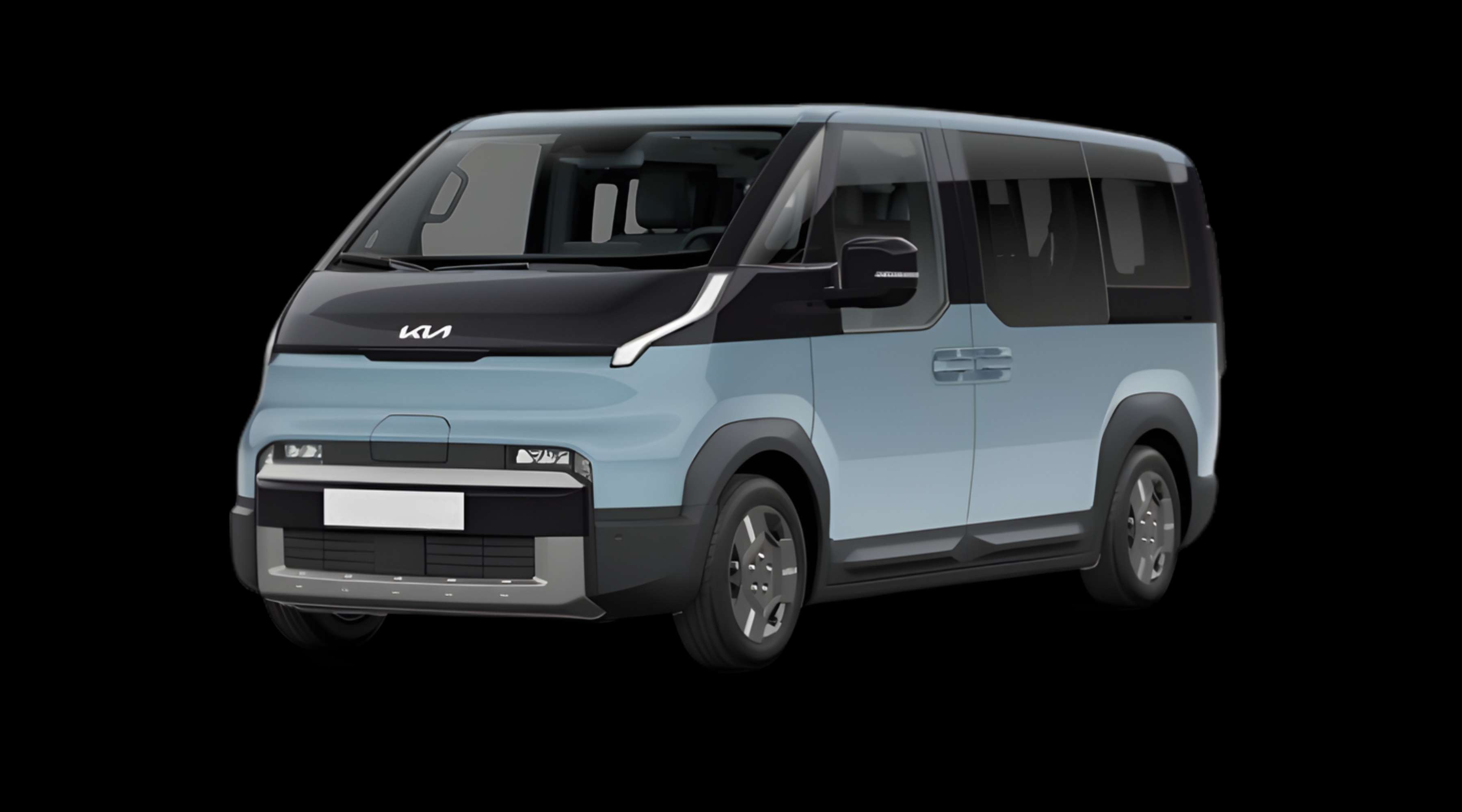 Schräge Frontansicht eines Kia PV5 Passenger, freigestellt