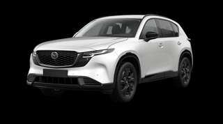 Schräge Frontansicht auf einen Mazda CX-5 Homura, freigestellt