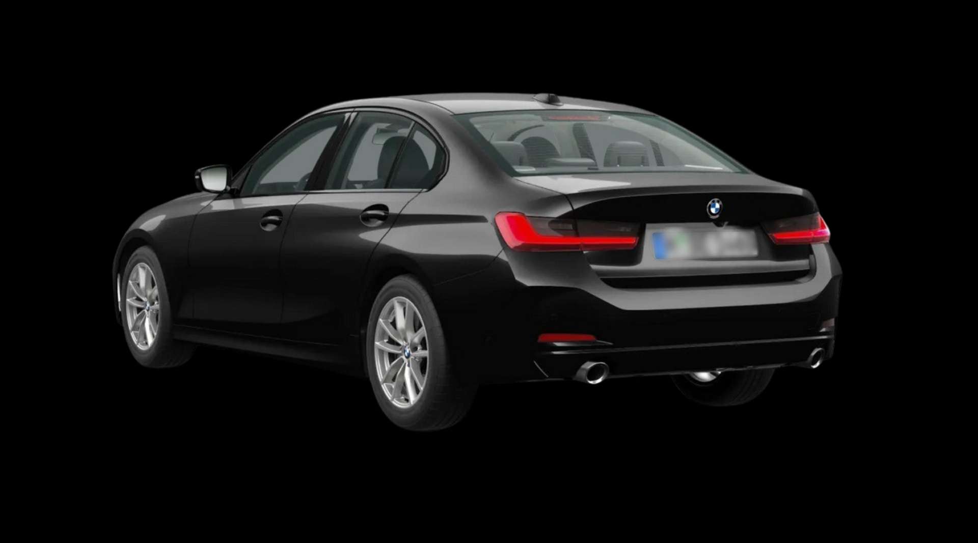 Schräge Heckansicht eines BMW 3er-Reihe, freigestellt