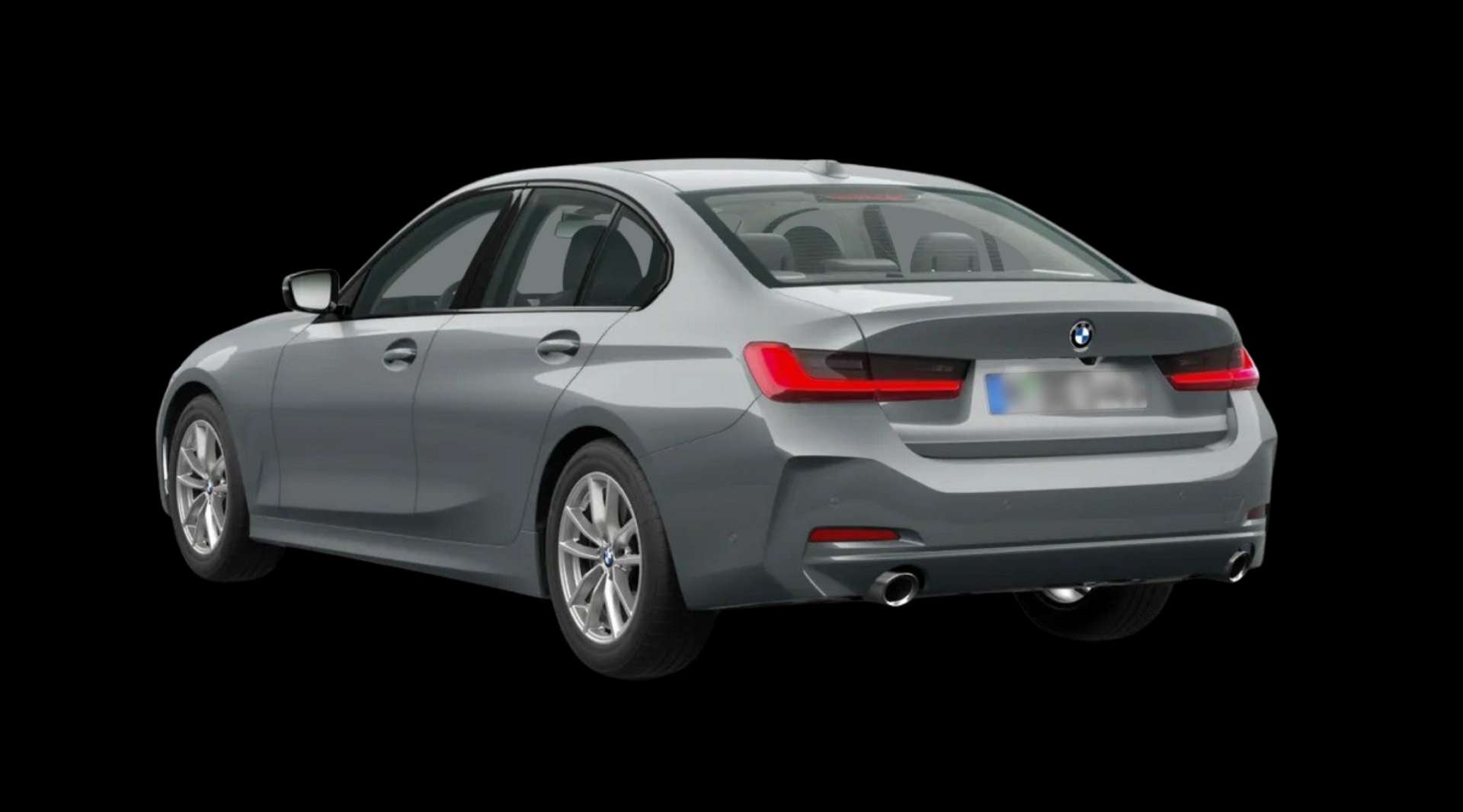 Schräge Heckansicht eines BMW 3er-Reihe, freigestellt