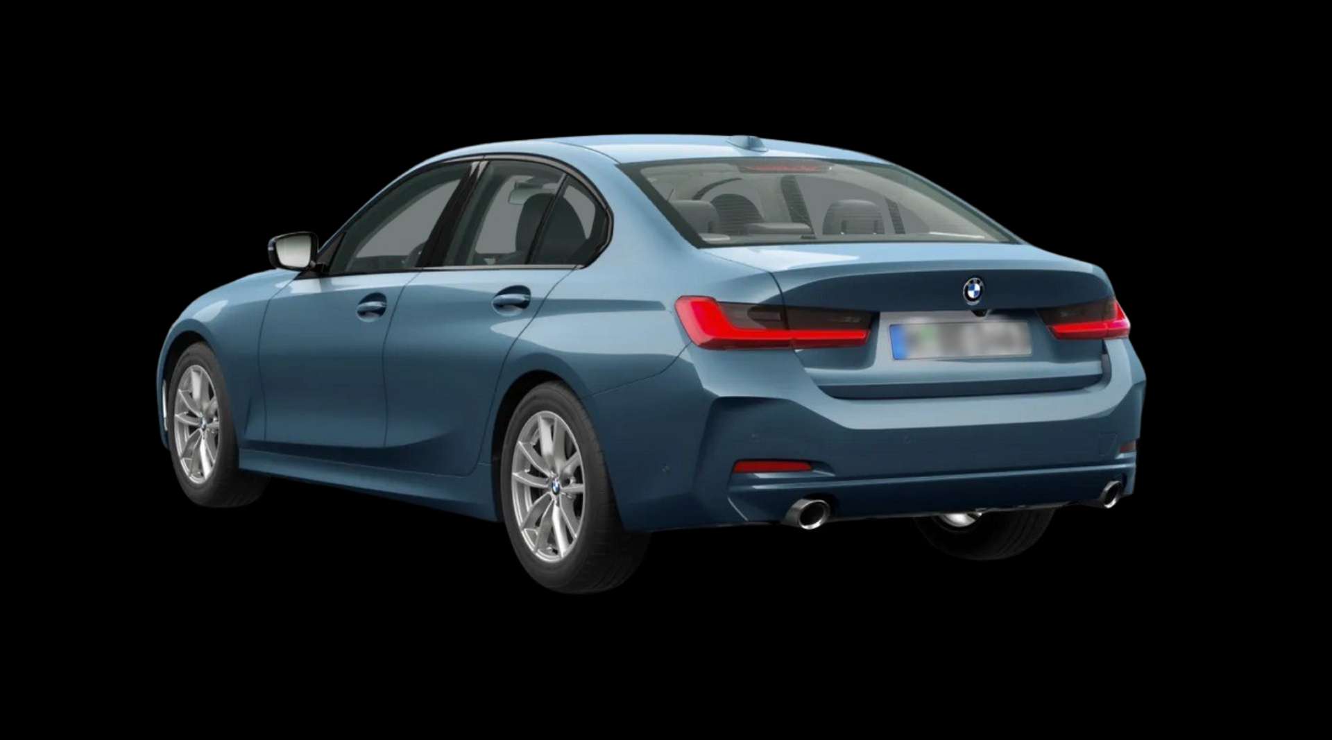 Schräge Heckansicht eines BMW 3er-Reihe, freigestellt