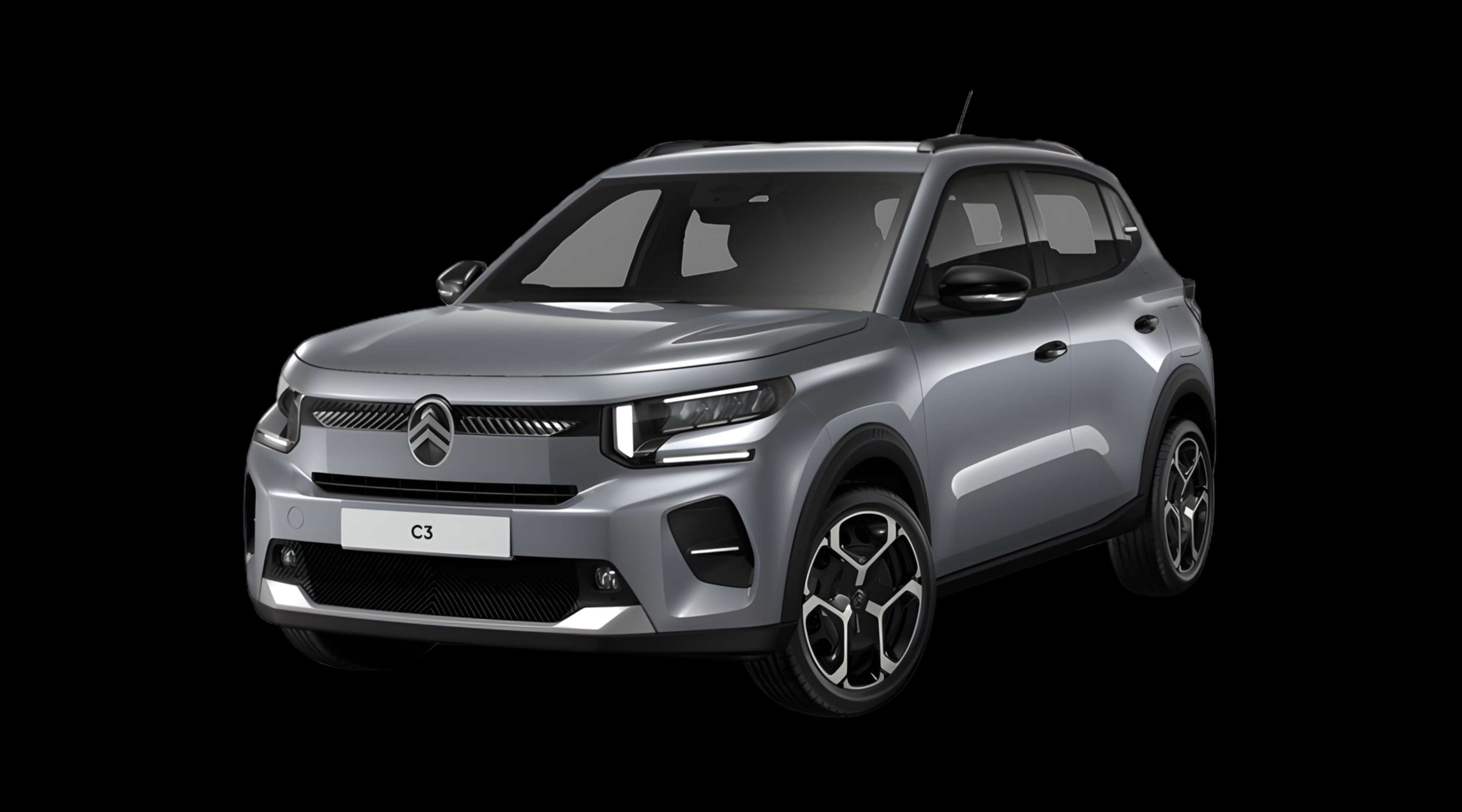 Schräge Frontansicht eines Citroën C3, freigestellt