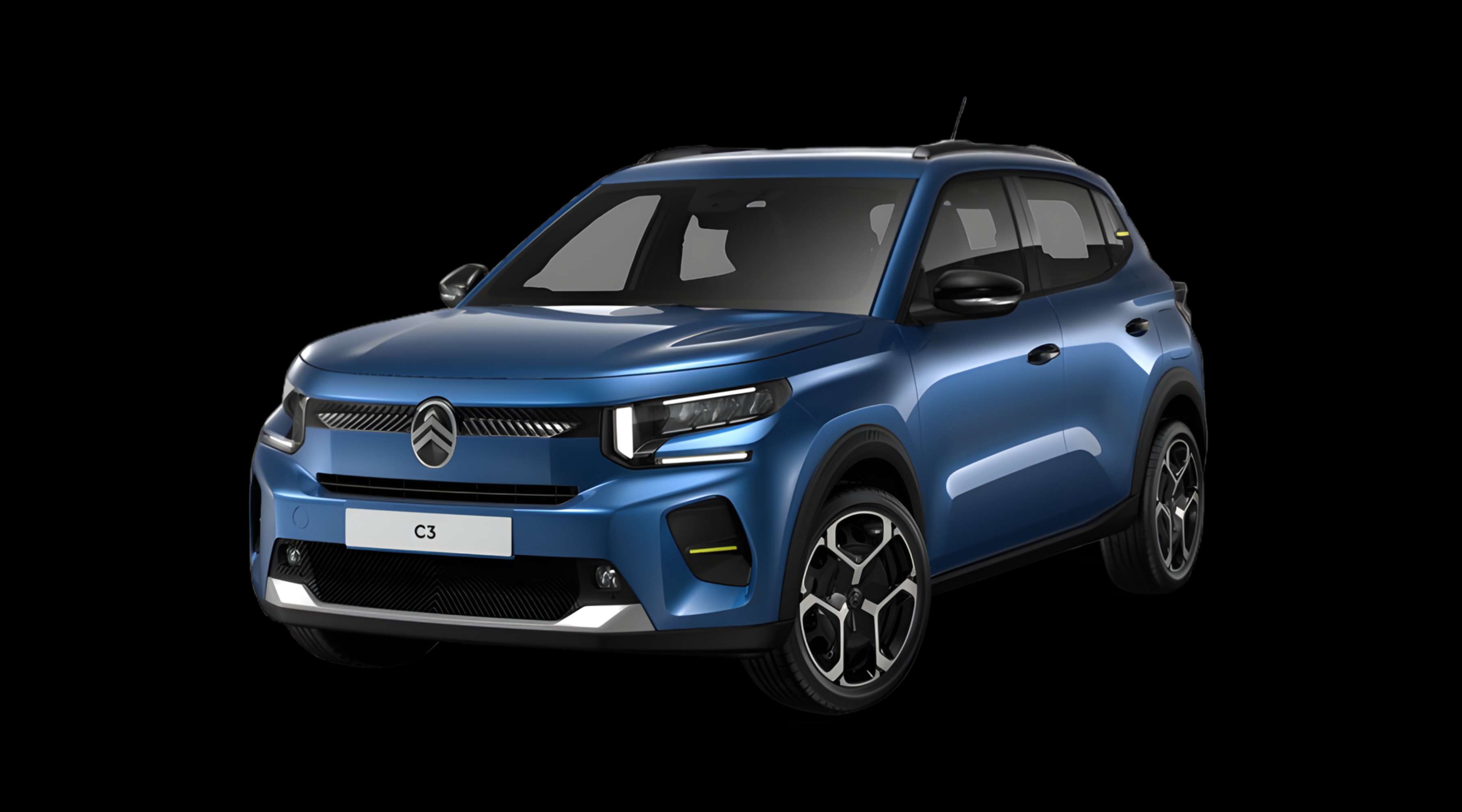 Schräge Frontansicht eines Citroën C3, freigestellt