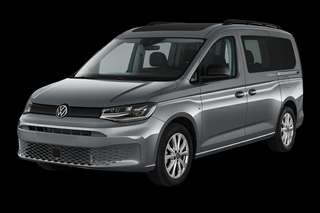 Schräge Frontansicht auf einen Volkswagen Caddy California, freigestellt