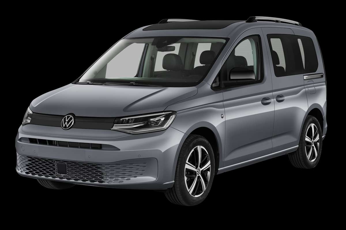 Schräge Frontansicht eines Volkswagen Caddy, freigestellt