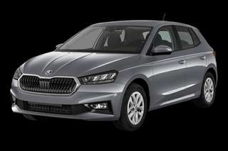 Schräge Frontansicht auf einen Skoda Fabia Selection, freigestellt