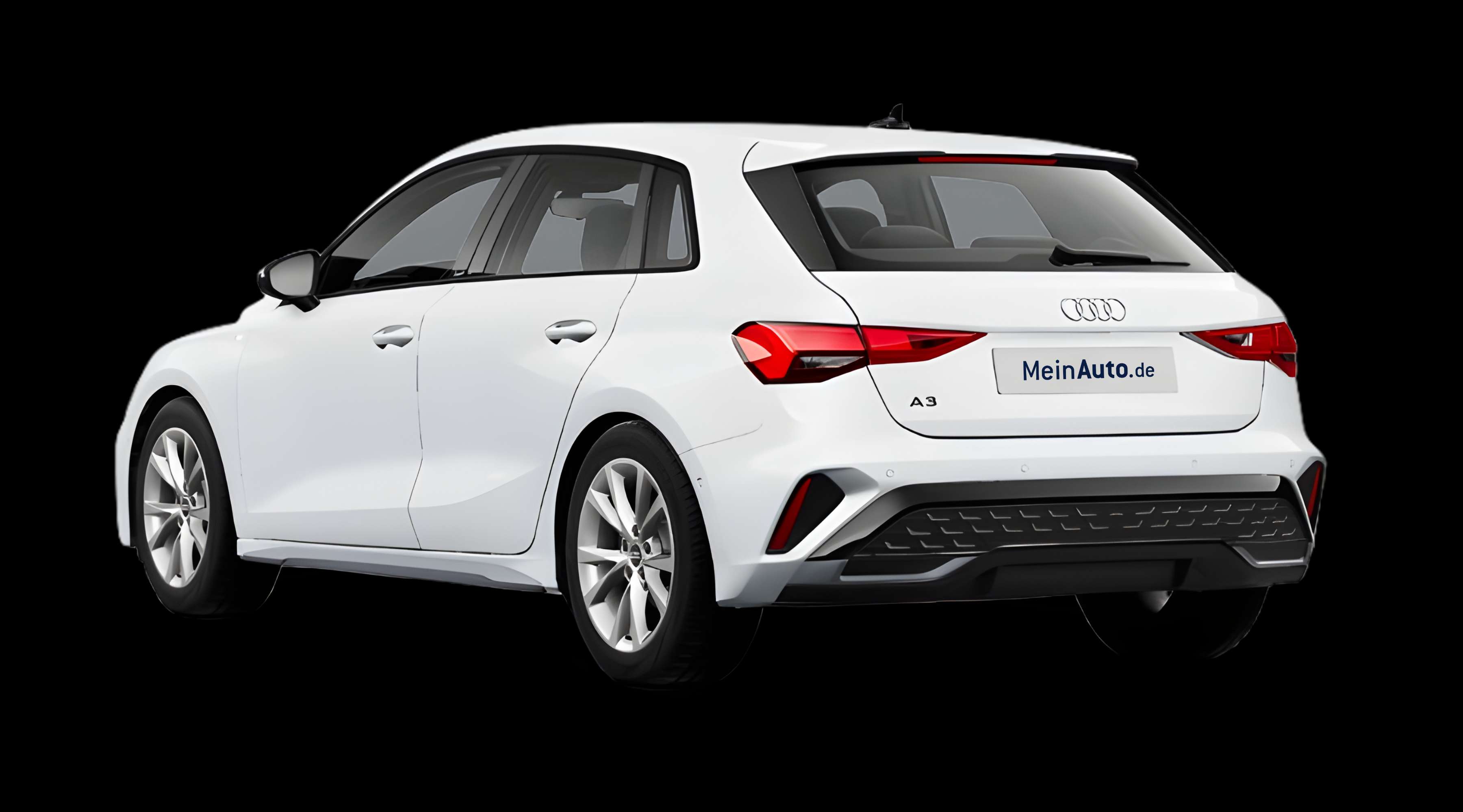 Schräge Heckansicht eines Audi A3, freigestellt
