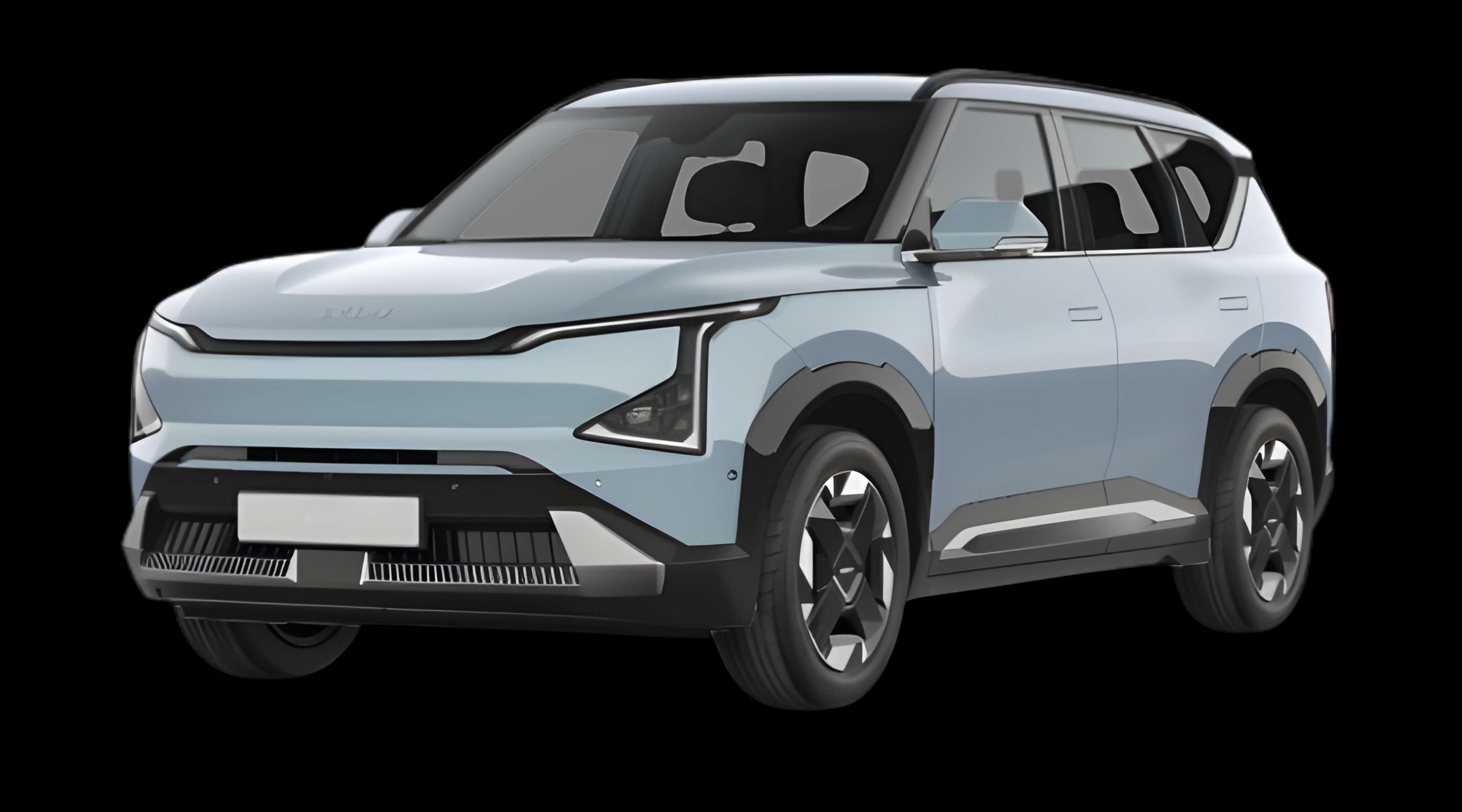 Schräge Frontansicht eines Kia EV5, freigestellt