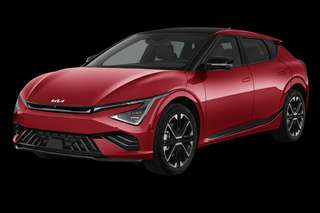 Schräge Frontansicht auf einen Kia EV6 Earth, freigestellt