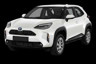 Schräge Frontansicht auf einen Toyota Yaris Cross Teamplayer, freigestellt