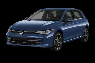 Schräge Frontansicht auf einen Volkswagen Golf Life, freigestellt