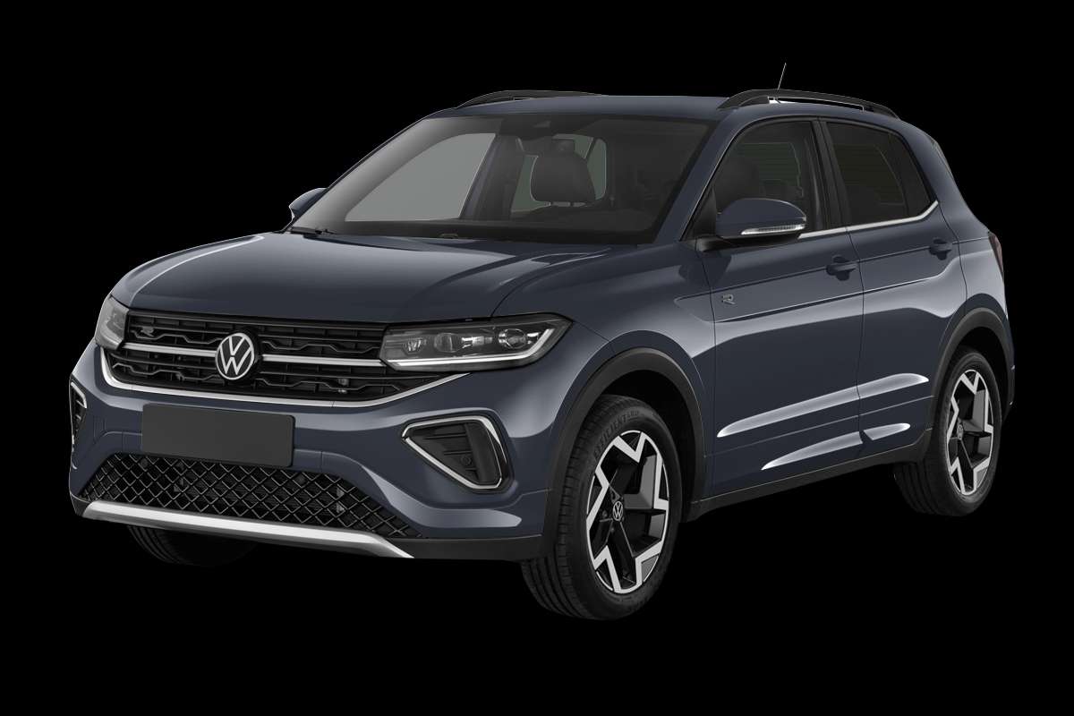 Schräge Frontansicht eines Volkswagen T-Cross, freigestellt