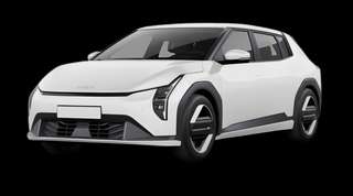 Schräge Frontansicht auf einen Kia EV4 Earth, freigestellt