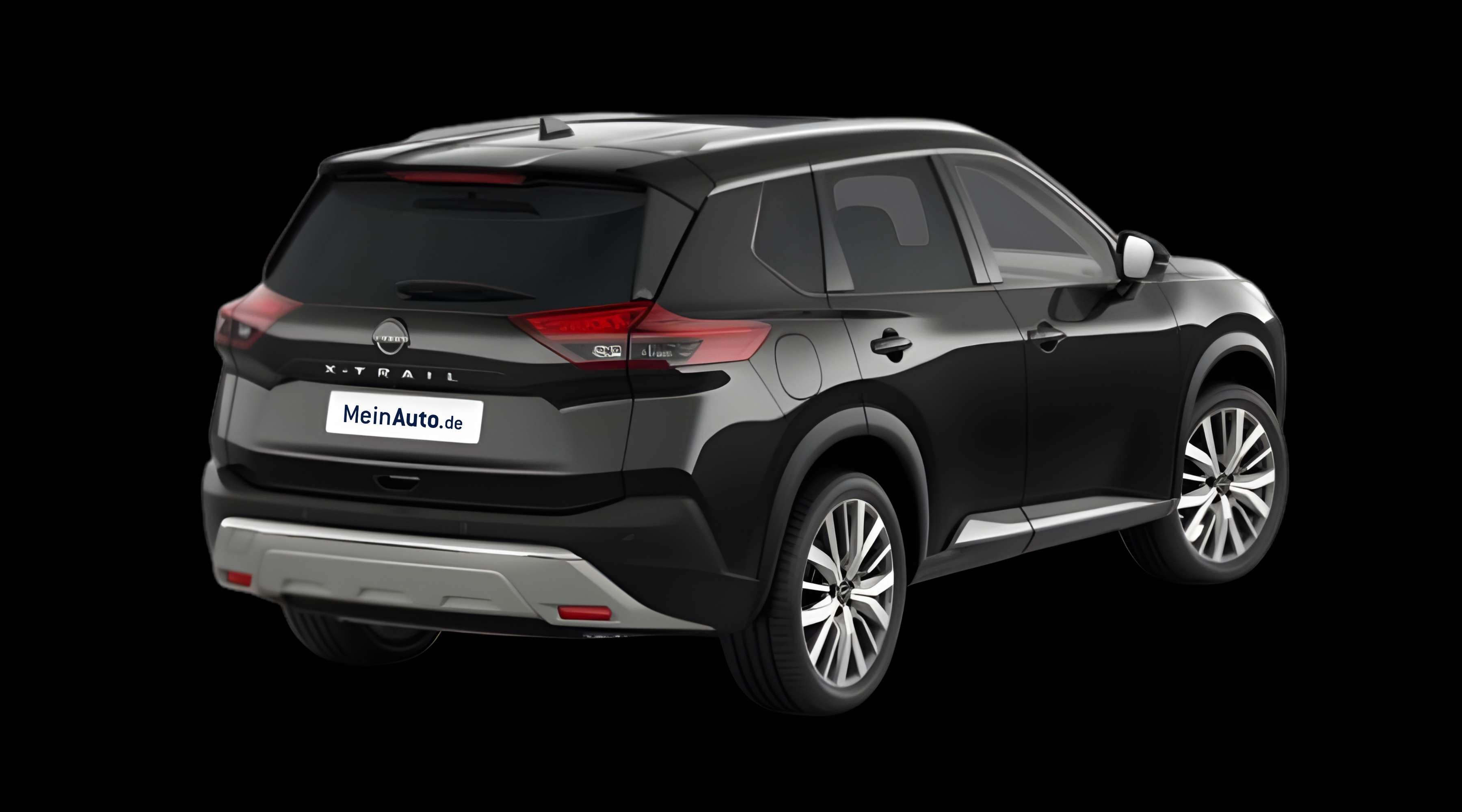 Schräge Heckansicht eines Nissan X-TRAIL, freigestellt