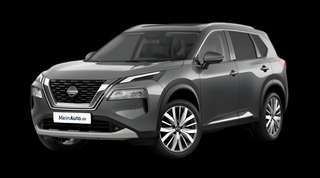 Schräge Frontansicht auf einen Nissan X-TRAIL TEKNA, freigestellt