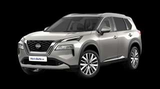 Schräge Frontansicht auf einen Nissan X-TRAIL TEKNA, freigestellt