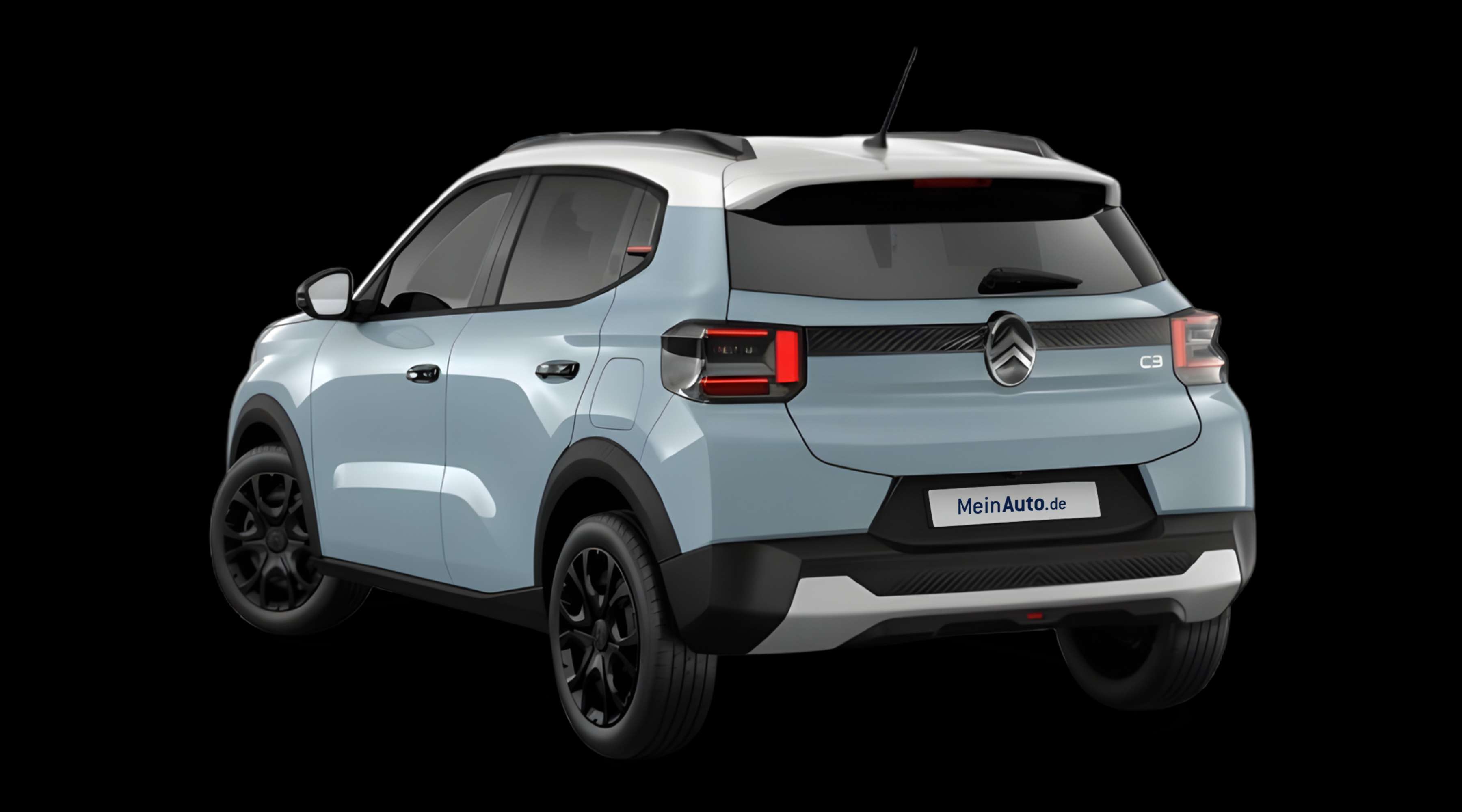 Schräge Heckansicht eines Citroën C3, freigestellt