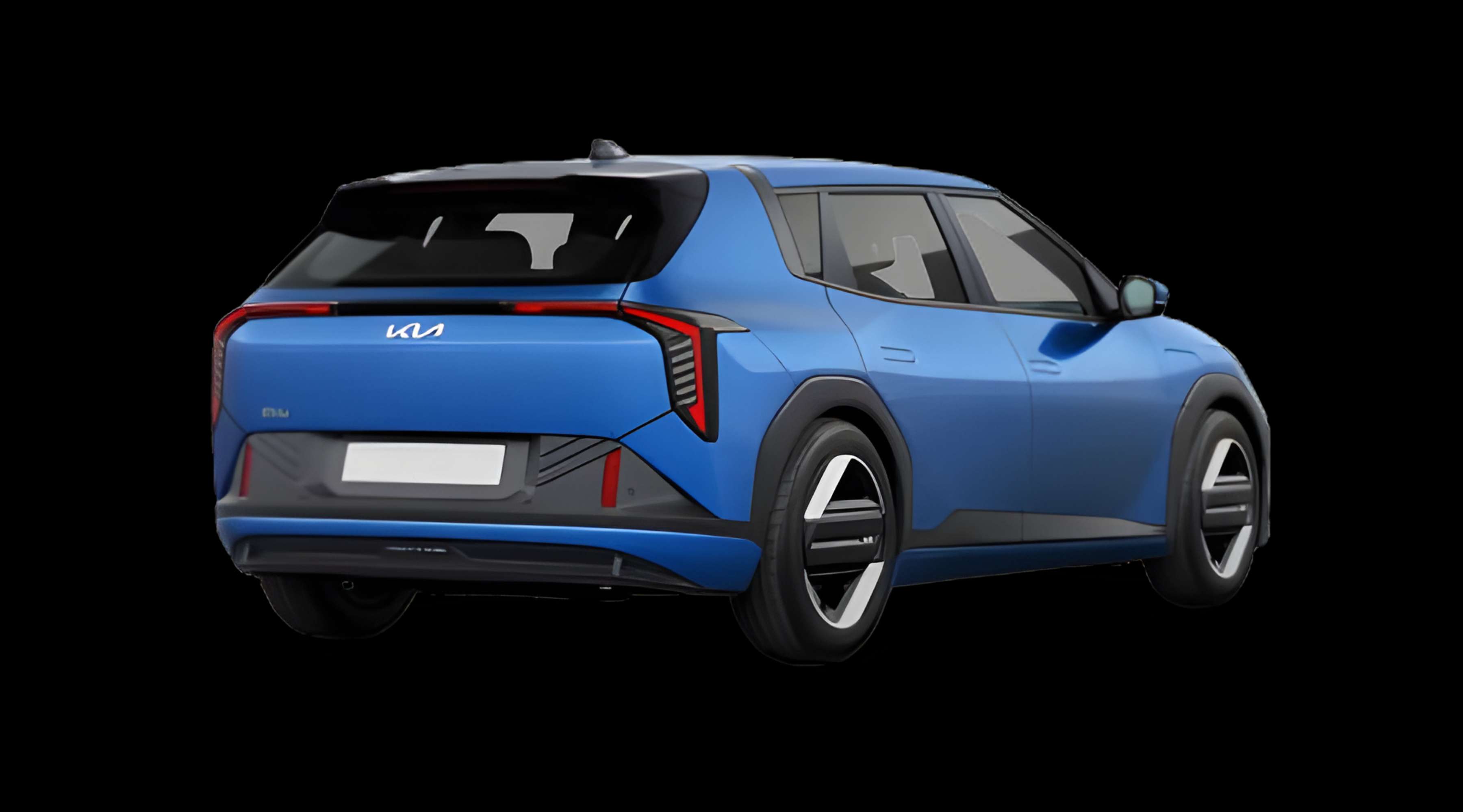 Schräge Heckansicht eines Kia EV4, freigestellt