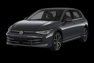 Schräge Frontansicht auf einen Volkswagen Golf Style, freigestellt