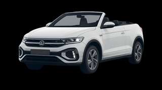 Schräge Frontansicht auf einen Volkswagen T-Roc R-Line, freigestellt