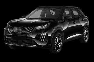 Schräge Frontansicht auf einen Peugeot 2008 Allure, freigestellt