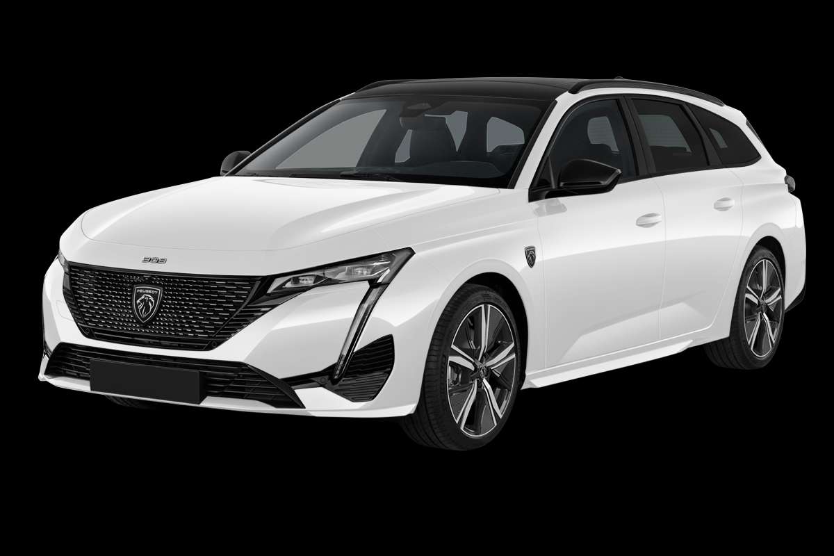 Schräge Frontansicht eines Peugeot 308, freigestellt