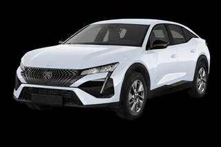 Schräge Frontansicht auf einen Peugeot 408 Allure, freigestellt