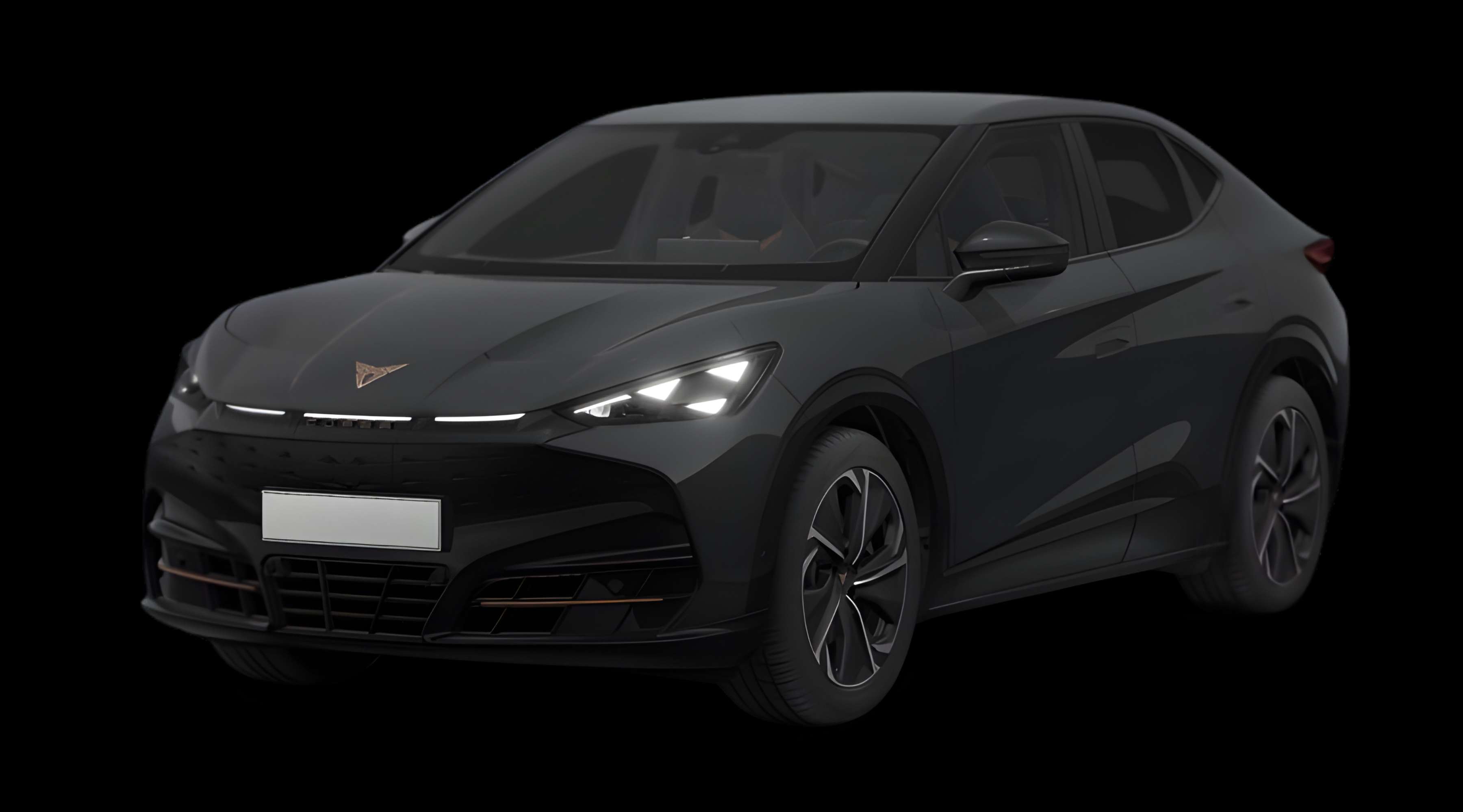 Schräge Frontansicht eines CUPRA Tavascan, freigestellt