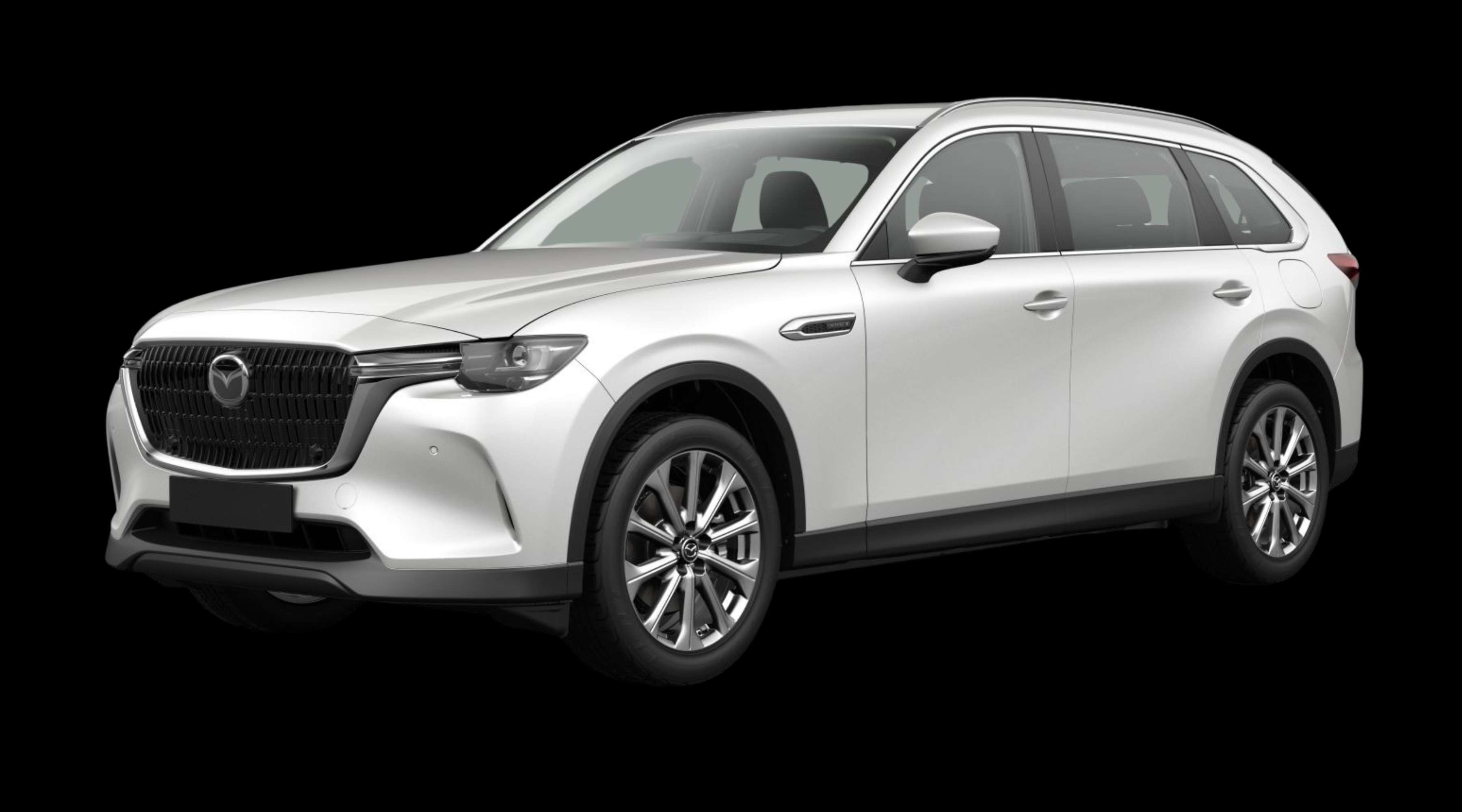 Schräge Frontansicht eines Mazda CX-80, freigestellt