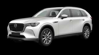 Schräge Frontansicht auf einen Mazda CX-80 Exclusive-Line, freigestellt