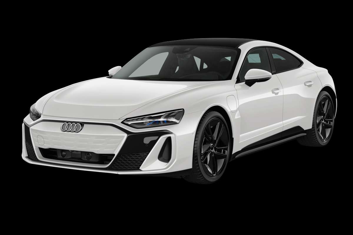Schräge Frontansicht eines Audi e-tron GT, freigestellt
