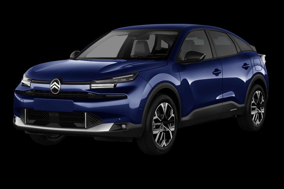 Schräge Frontansicht eines Citroën ë-C4, freigestellt