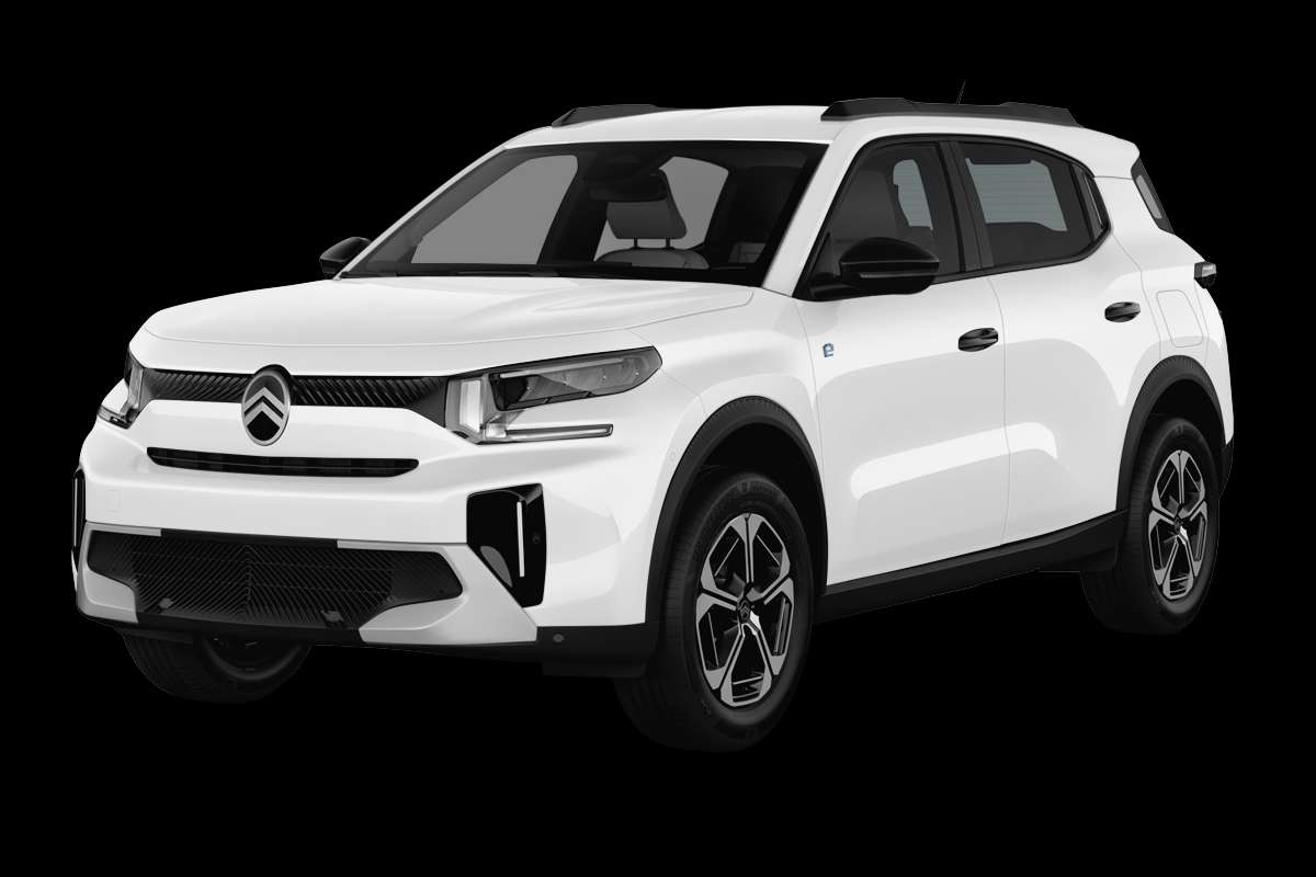 Schräge Frontansicht eines Citroën ë-C3 Aircross, freigestellt