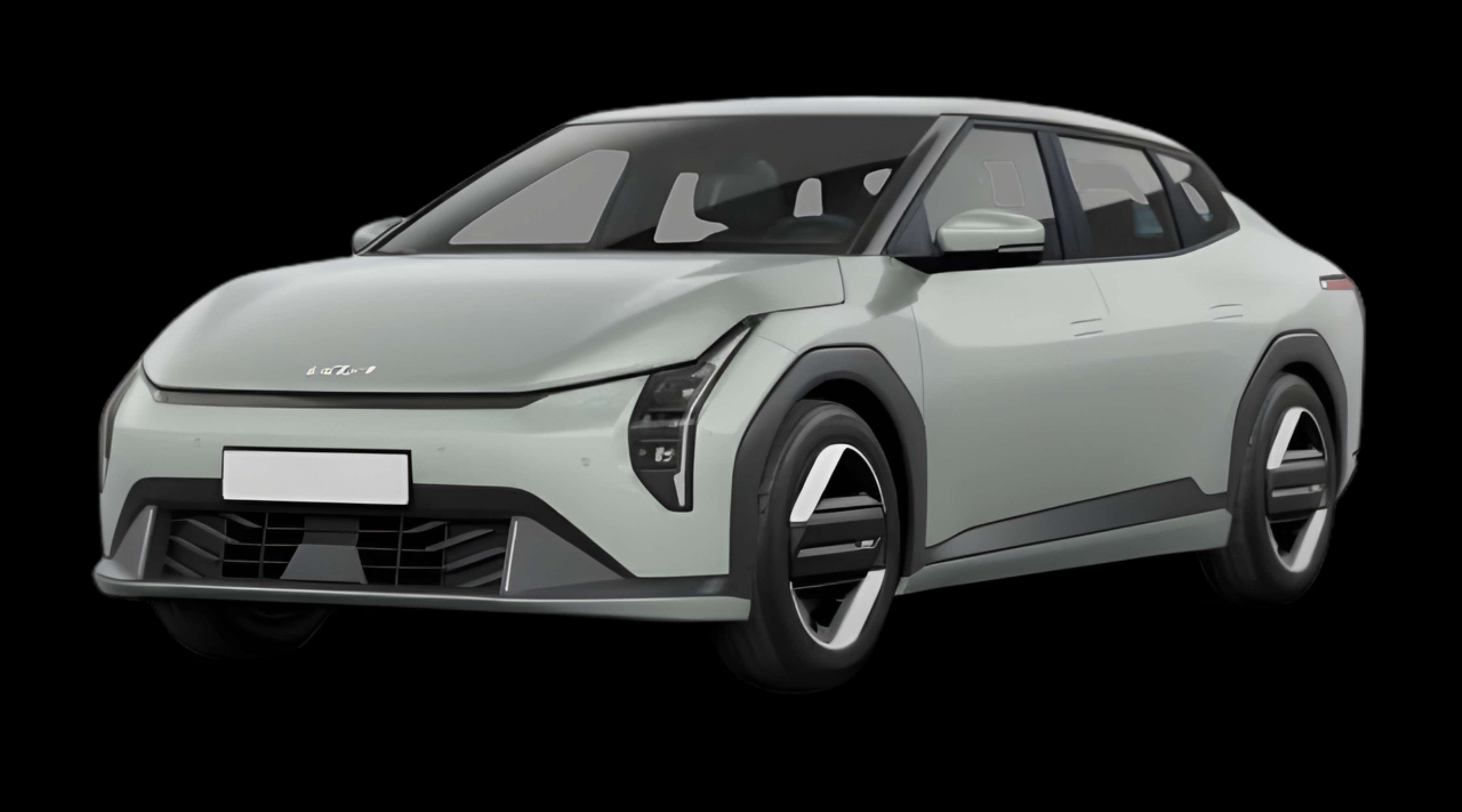 Schräge Frontansicht eines Kia EV4 Fastback, freigestellt