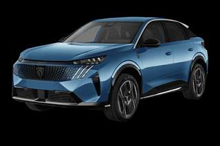 Schräge Frontansicht auf einen Peugeot 3008 Allure, freigestellt