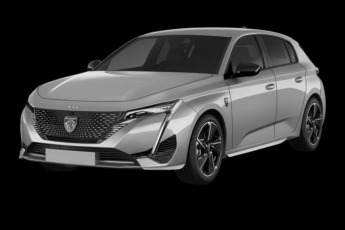 Schräge Frontansicht eines Peugeot 308, freigestellt