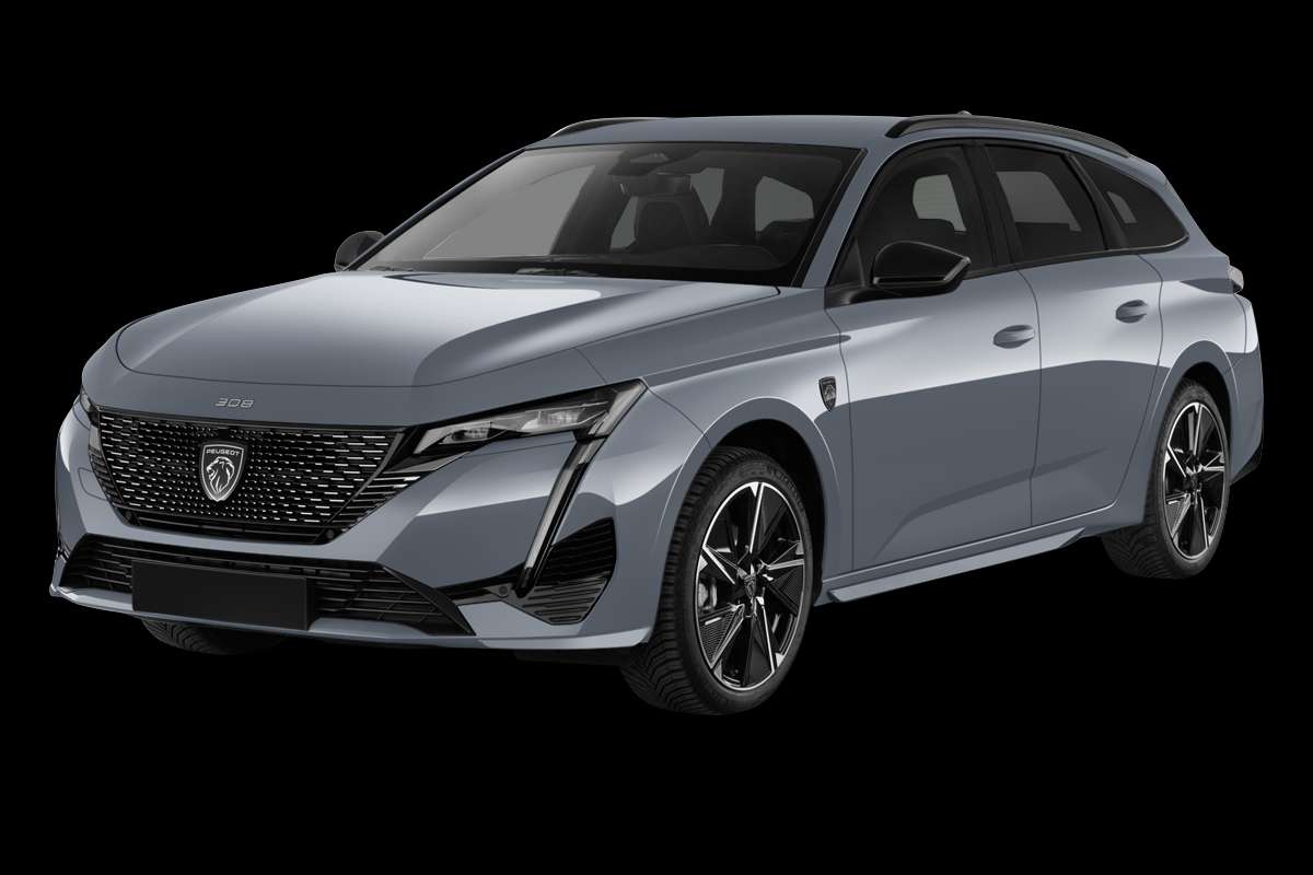 Schräge Frontansicht eines Peugeot 308, freigestellt