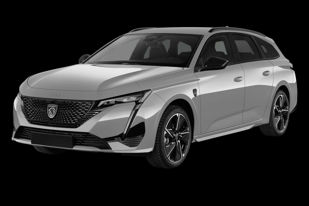 Schräge Frontansicht eines Peugeot 308, freigestellt