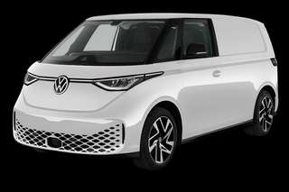 Schräge Frontansicht auf einen Volkswagen ID. BUZZ Cargo Pure, freigestellt