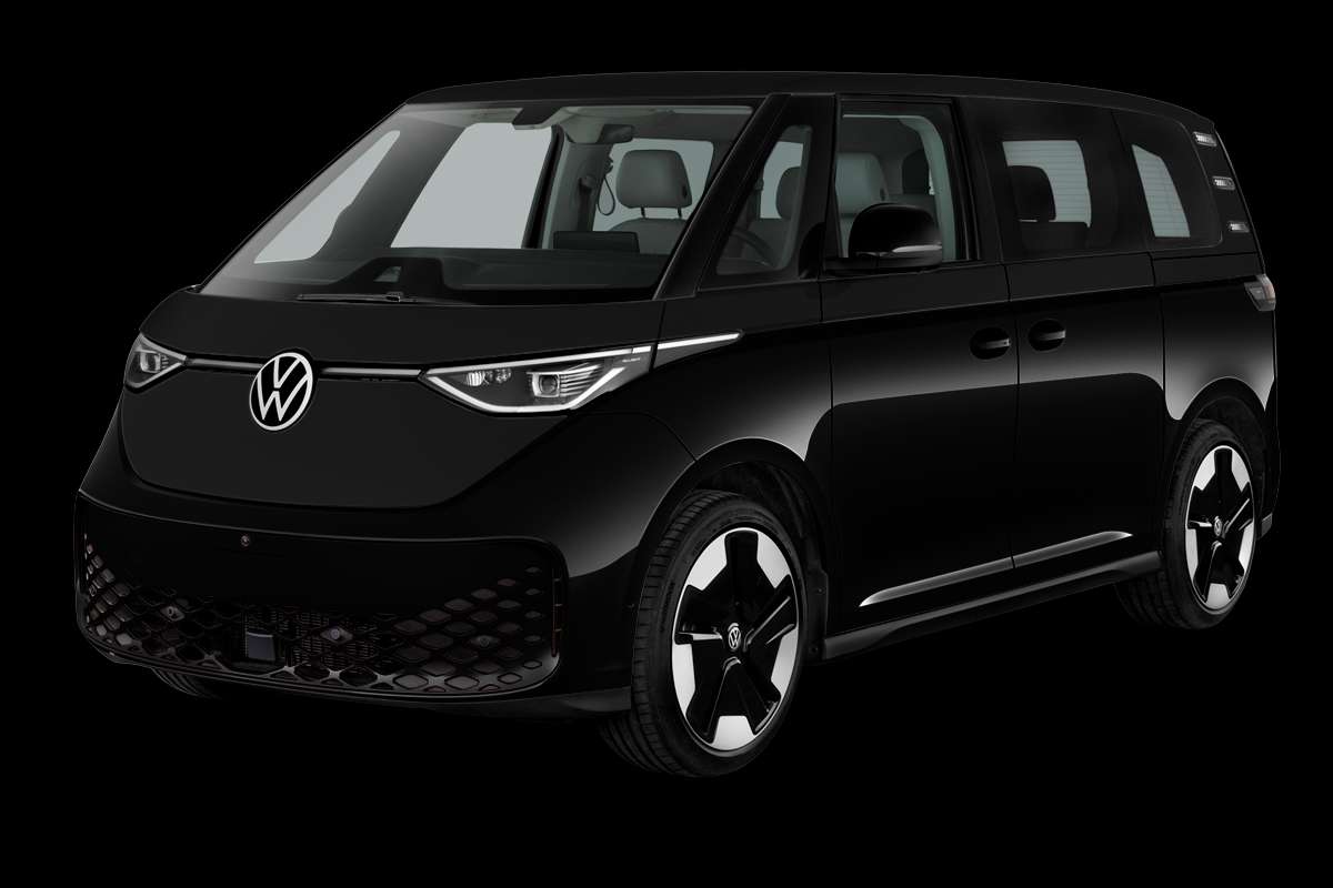 Schräge Frontansicht eines Volkswagen ID. BUZZ, freigestellt