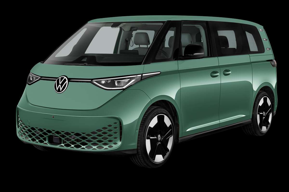 Schräge Frontansicht eines Volkswagen ID. BUZZ, freigestellt