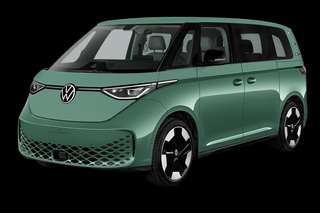 Schräge Frontansicht auf einen Volkswagen ID. BUZZ Pro, freigestellt