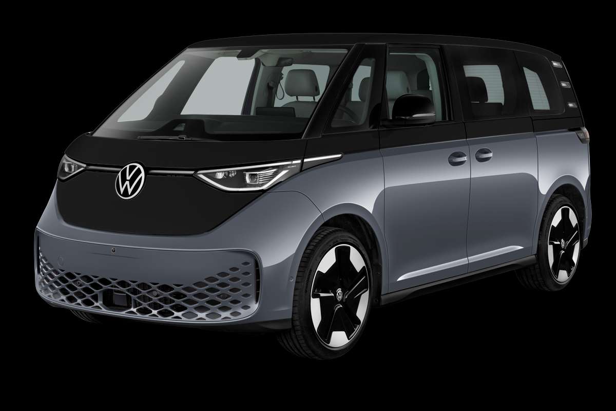 Schräge Frontansicht eines Volkswagen ID. BUZZ, freigestellt