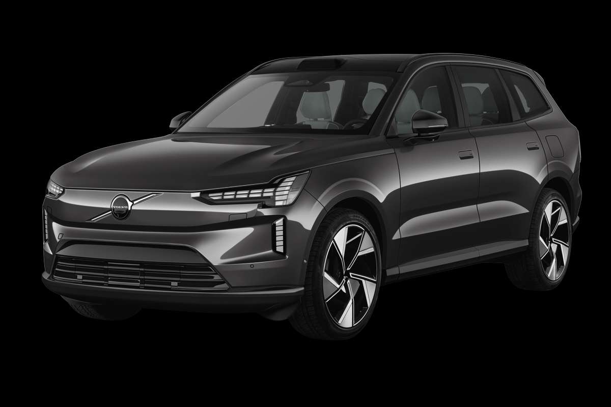 Schräge Frontansicht eines Volvo EX90, freigestellt